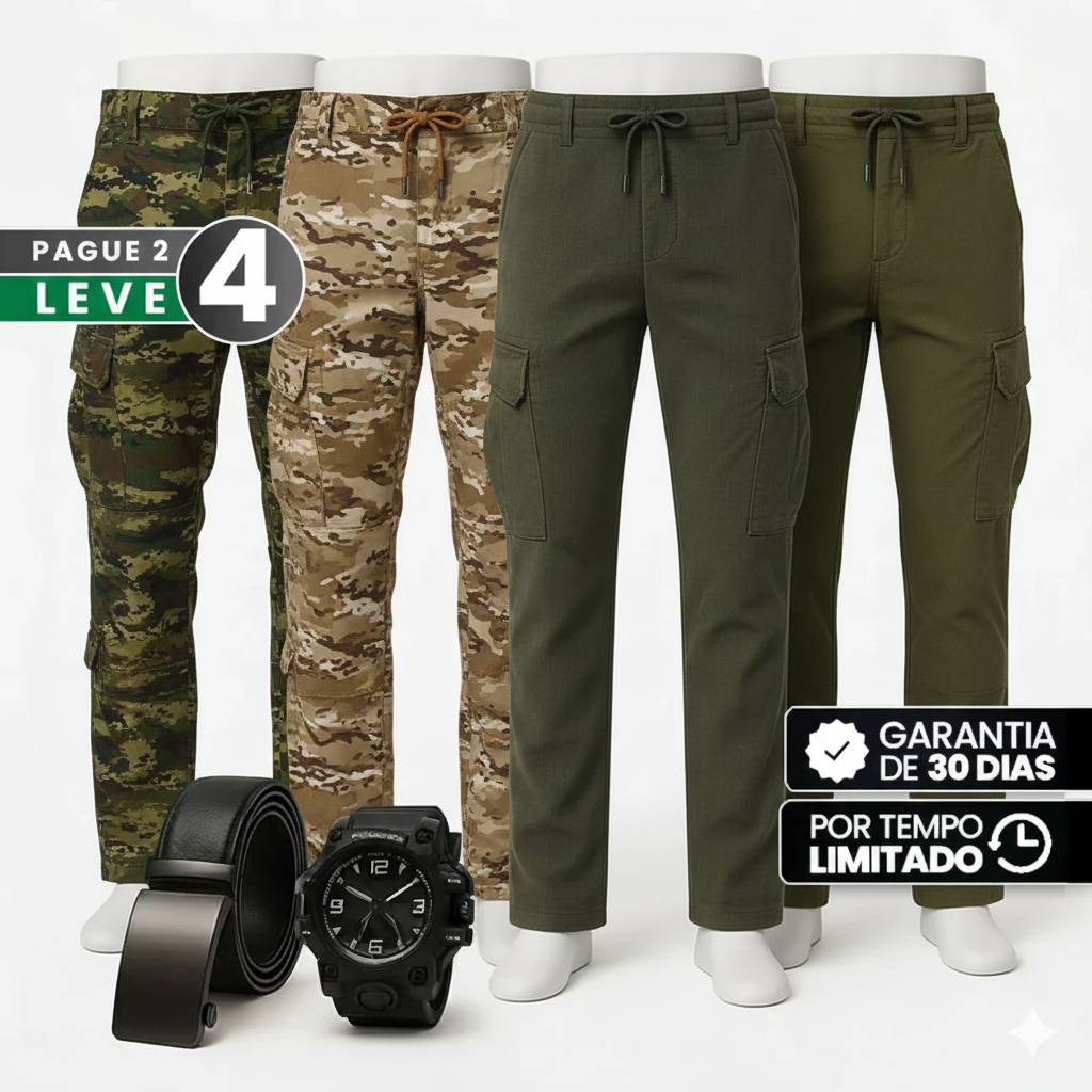 [Leve 4, Pague Só 2] Calça Militar Masculina Térmica em Poliéster, Elastano e Algodão com Forro Fleece + BRINDES